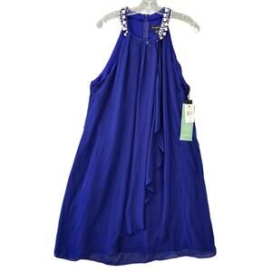 Scarlett Electric Blue Midi Dress NEW $80 Shift Formal Beads Halter Women 18 Zip